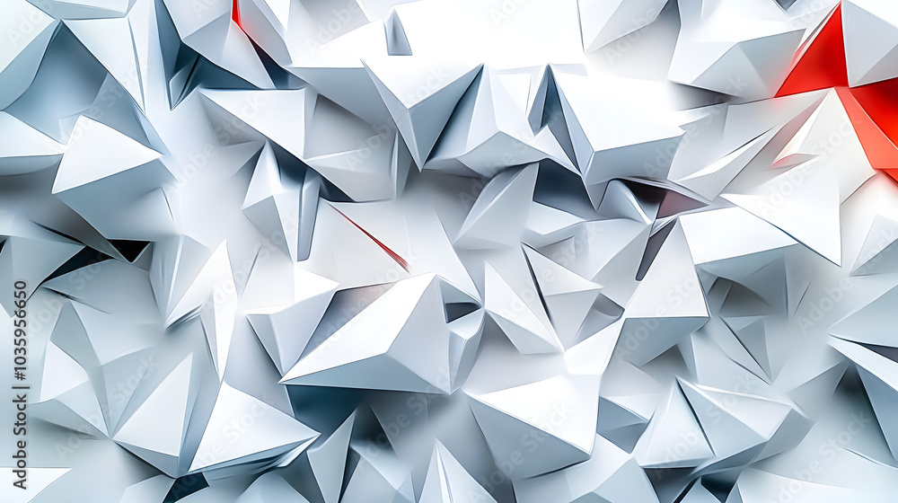 Poster the image is a white background with a lot of triangles. the triangles are all different sizes and a
