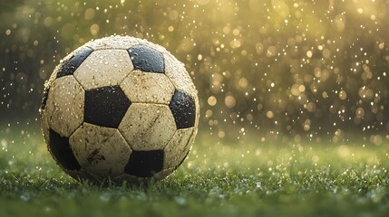 Naklejka premium Close-Up of Soccer Ball on Lush Green Grass
