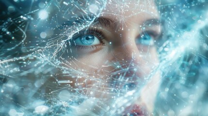 Futuristic Vision: Woman's Eye in Digital Web for Technology and Innovation Concept. Generative ai