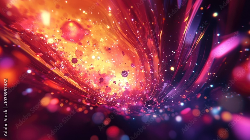 Poster abstract background with shiny space futuristic shapes and wave illustration in a 3d cartoon renderi