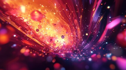 Abstract background with shiny space futuristic shapes and wave illustration in a 3D cartoon rendering An explosion of stars and distant planets in a solar system