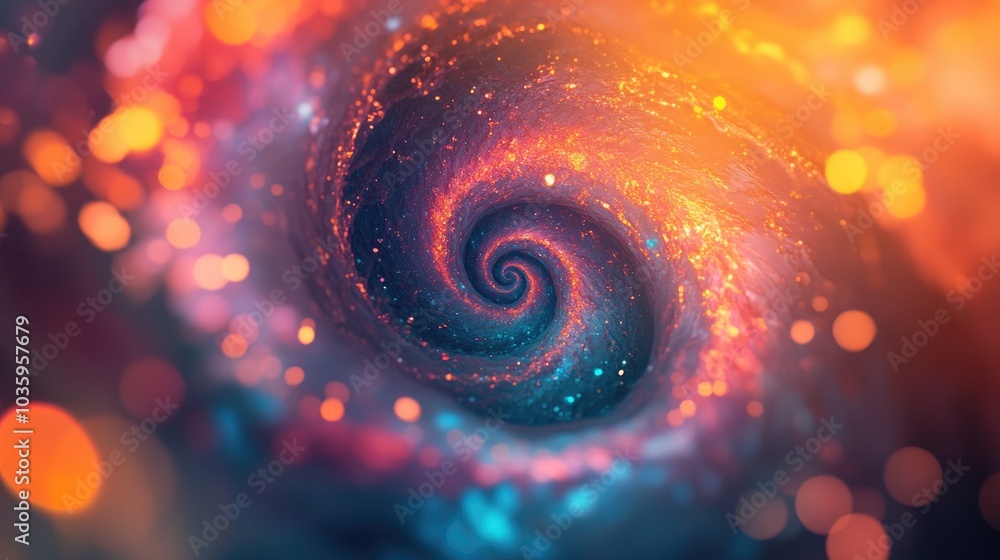 Poster abstract background featuring a spiral galaxy in 3d cartoon rendering