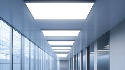 Obraz premium 3D rendering of ceiling lighting fixtures in an office environment