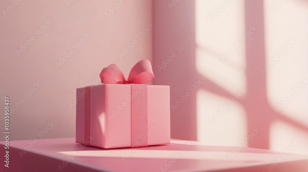 Poster minimalist abstract scene featuring a pink gift box design for product display in 3d rendering