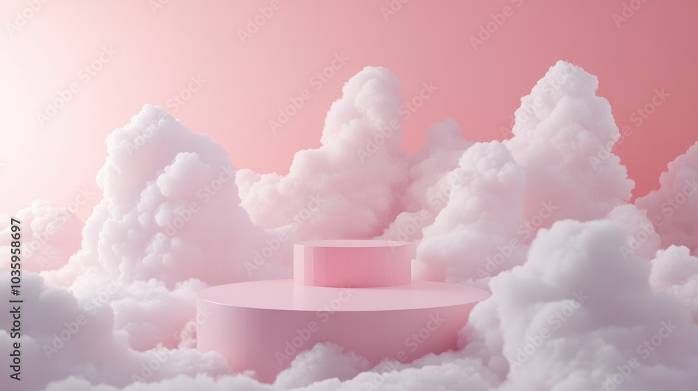 Aufkleber pastel podium surrounded by clouds on a soft colored background 3d rendering
