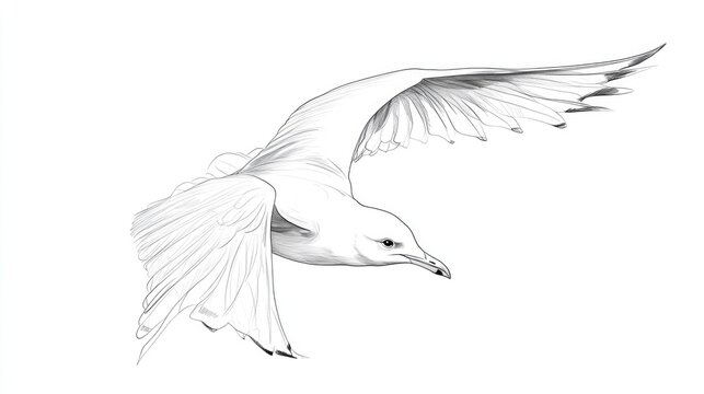 recommend clip art: Seagull in flight line drawing Contour illustration Minimalist art style