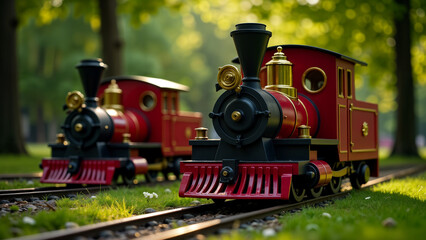 A Colorful Representation of Trains in a Park, Merging Imagination with Children's Playful Excitement