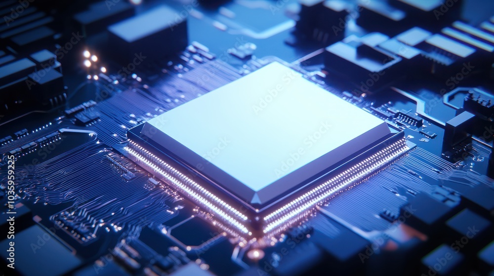 Poster 3d rendering of cpu information engineering modern technology computer communication light effect bi