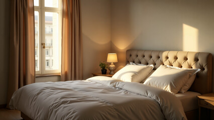 A Serene Retreat: A Meticulously Made Bed in an Elegant Bedroom Promoting Relaxation and Tranquility