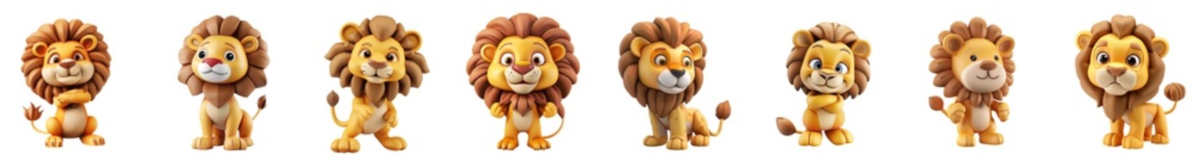 Cute little lion mascot posing, 3D cartoon illustration, isolated on white background, cute animated style, beautiful colors, generative ai