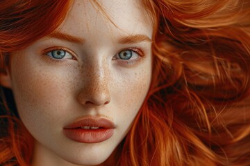 Naklejka premium A Beautiful red haired girls portrait. Natural hairstyle. Healthy Hair. Close up. Studio shot