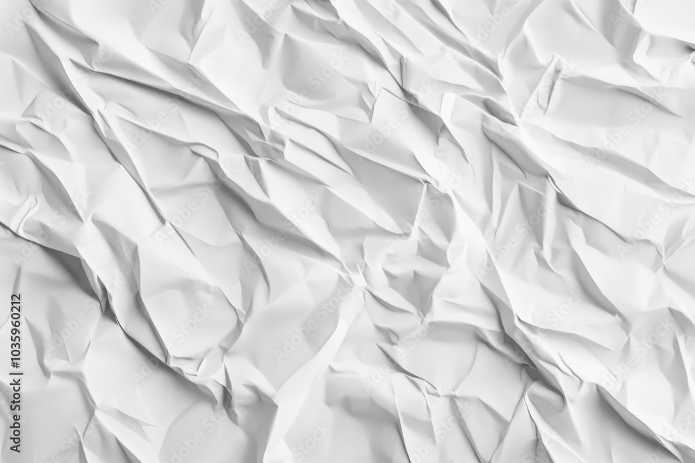 Poster textured white crinkled paper canvas for creative projects and flat lay displays, offering a spaciou