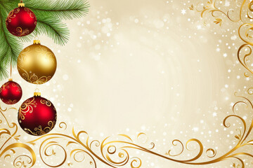 Luxurious gold and red Christmas ornaments hanging with ornate designs against a bright golden holiday background. Ideal for premium holiday marketing. Generative AI