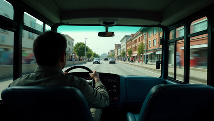 An Exhilarating View from an Empty Double-Decker Bus Experiencing Thrills of Riding a Motorcycle Through the City.