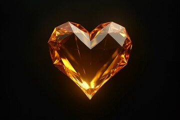 Radiant geometric heart with amber glow for creative design and romantic themes. 