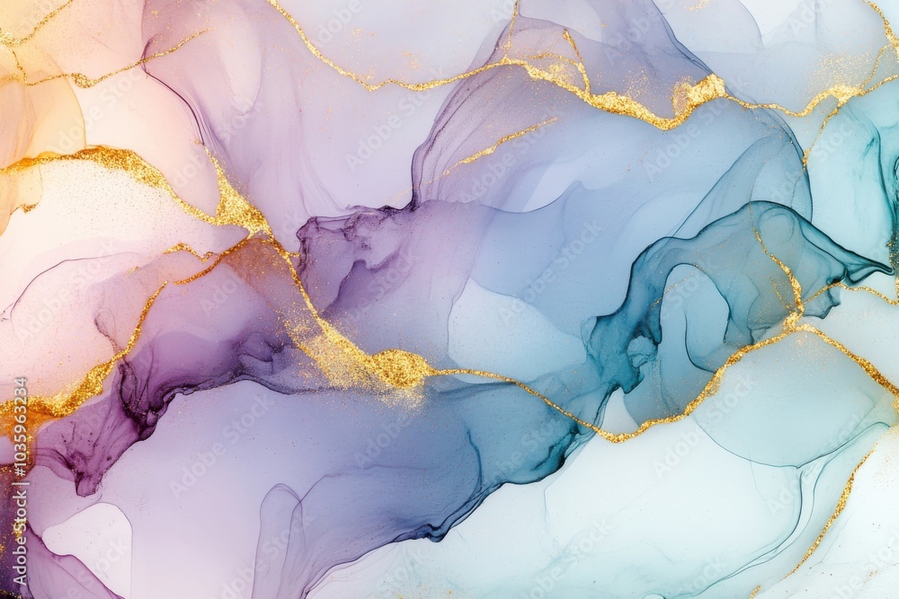Poster refined artistic piece crafted using alcohol ink methods. gentle and dreamy backdrop composition. mi