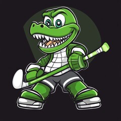 Obraz premium Logo with crocodile and ice hockey stick. 