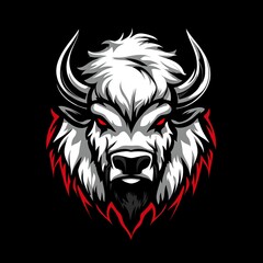 Fototapeta premium Logo with bison head in white, black and red.