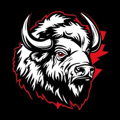 Obraz premium Logo with bison head in white, black and red.