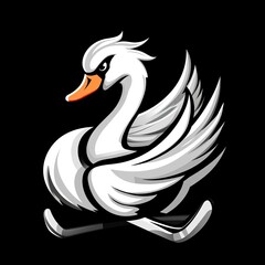 Obraz premium Logo with swan and ice hockey stick.