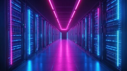 Abstract futuristic technology background network high speed global data transfer, big data, data center, server, internet, speed. dark blue and pink neon lights