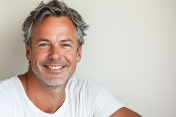 Obraz premium Portrait of a handsome, smiling man with gray hair.