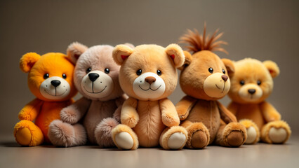 A Whimsical Gathering of Stuffed Animals Sitting Next to the Camera in a Delightful and Playful Arrangement