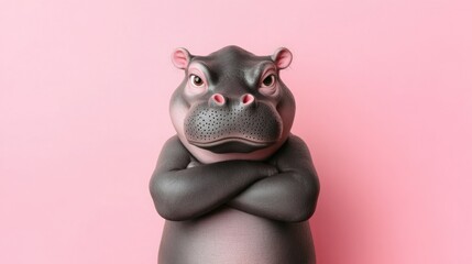 Naklejka premium Snarky Baby Hippo Sitting with Crossed Arms