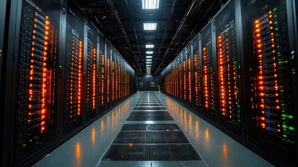 Obraz premium Servers and cloud infrastructure in a data center, showcasing the backbone of modern digitalization and cloud computing systems