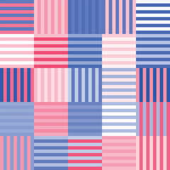 Vector seamless pattern of colored abstract geometric shapes and grid style bauhaus