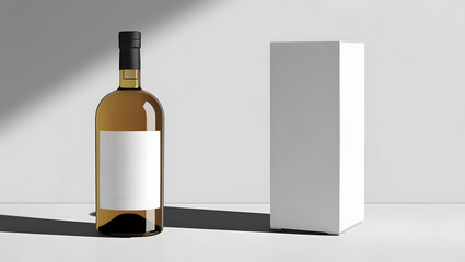 Blank liquor bottle and box, mockup.