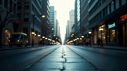 Obraz premium A Moment of Solitude: An Empty Street in the Heart of the City Evoking Tranquility Amidst Urban Life