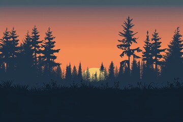 Silhouette type forest line having several horizon layers in perspective.