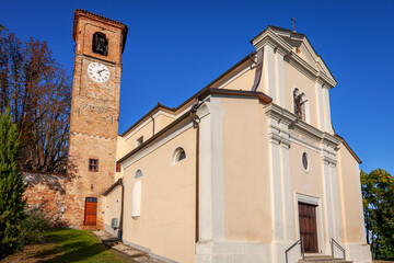 View of the church of Odalengo Piccolo, small village in the Monferrato (Italy, Piedmont Region,...
