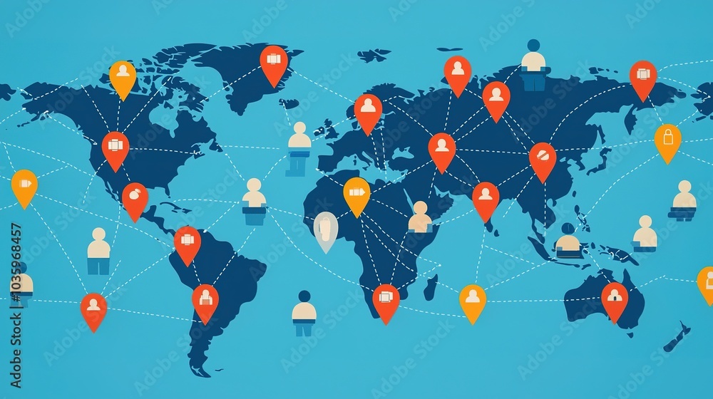 Aufkleber a wide shot of international teams using blockchain to coordinate protection projects