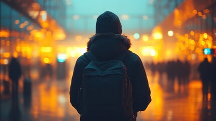 Man waiting for a delayed flight at the airport, representing the frustrations of travel and daily inconveniences