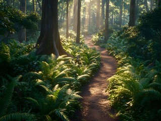 Fototapeta premium Serene 3D Illustration of a Forest Pathway