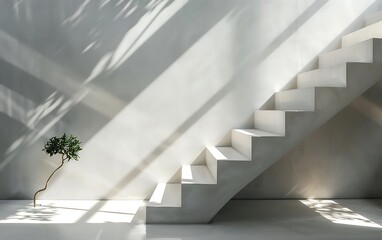 Obraz premium White stairs with shadow on wall, interior design concept. 3d render