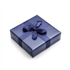 Elegant blue gift box with ribbon on white background for celebrations and events