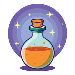 Captivating Orange Potion in Sealed Glass Bottle, Starlit Backdrop