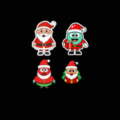 Obraz premium santa claus with christmas tree .Christmas Cartoon Sticker Set - Santa Claus Characters in Various Styles. Festive Santa Claus Sticker Pack - Cute Holiday Character Designs. 