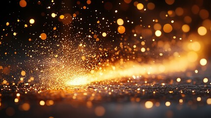 Sparkling golden particles on a dark background.