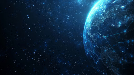 Obraz premium glowing digital Earth with network connections is set against starry space background, illustrating global connectivity and technology