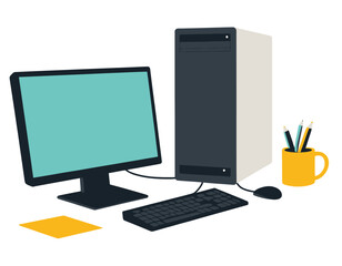 computer monitor and mouse isolated on white background