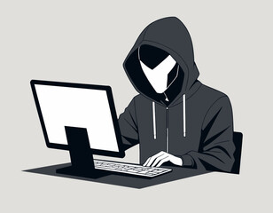 hacker with computer isolated on white background