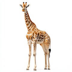 Obraz premium Tall giraffe standing against white background in studio african wildlife animal portrait
