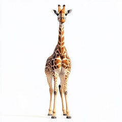 Obraz premium Tall giraffe standing against white background, highlighting unique patterns and long neck
