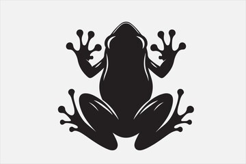 A black silhouette of a frog viewed.