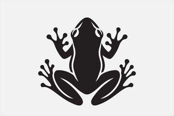 A black silhouette of a frog viewed.