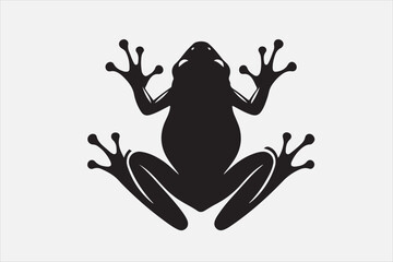 A black silhouette of a frog viewed.